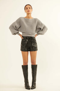 Fine Lines Cropped Rib-Knit Boatneck Sweater - ShopPromesa