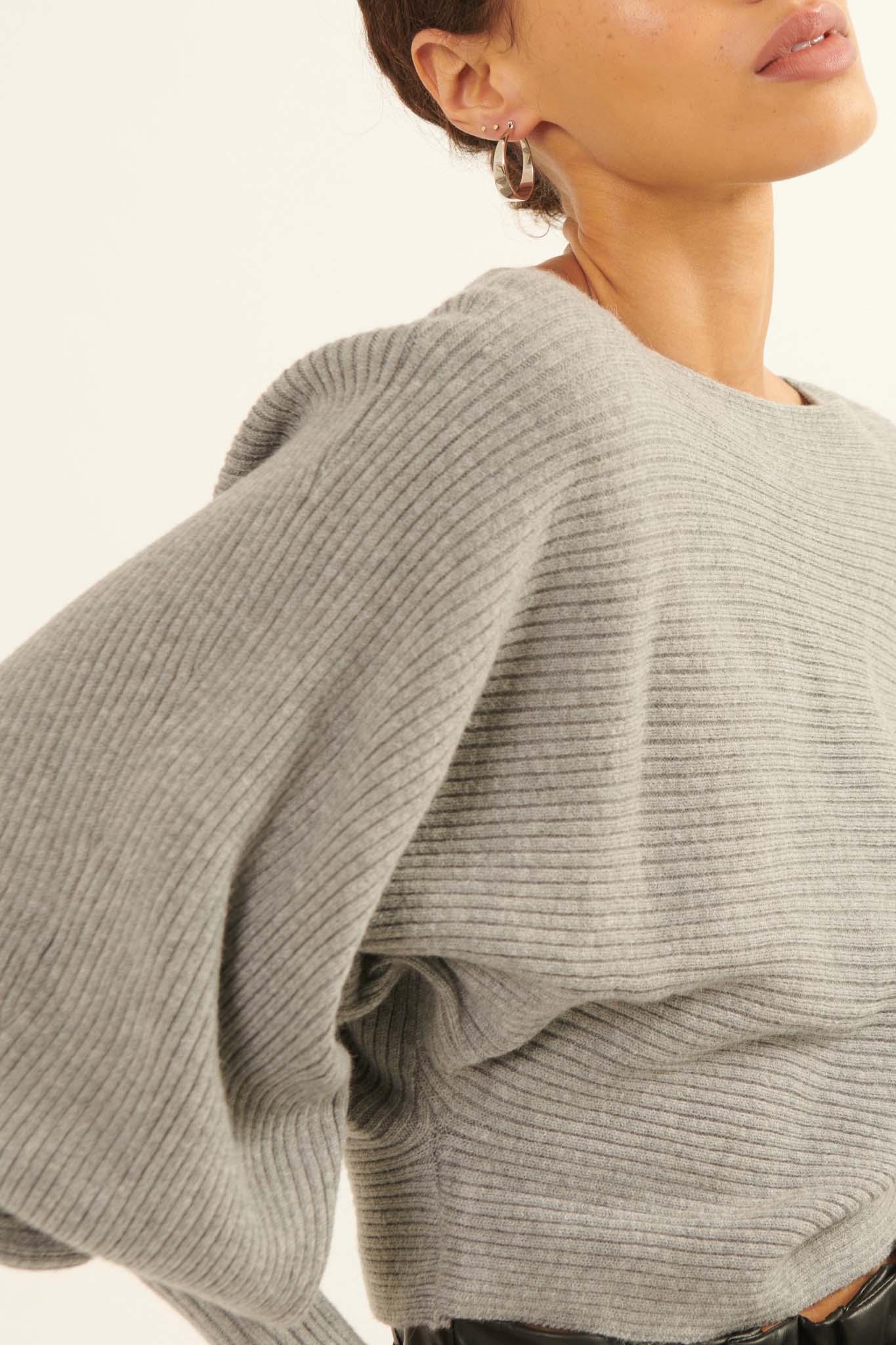 Fine Lines Cropped Rib-Knit Boatneck Sweater - ShopPromesa