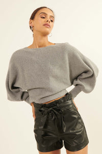 Fine Lines Cropped Rib-Knit Boatneck Sweater - ShopPromesa