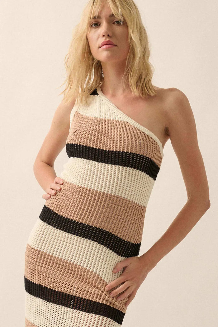 Crochet Bae Striped Knit Asymmetrical Midi Dress - ShopPromesa