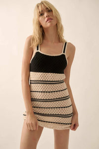 Cali Breeze Striped Crochet Knit Mini Dress - ShopPromesa