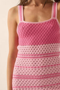 Cali Breeze Striped Crochet Knit Mini Dress - ShopPromesa