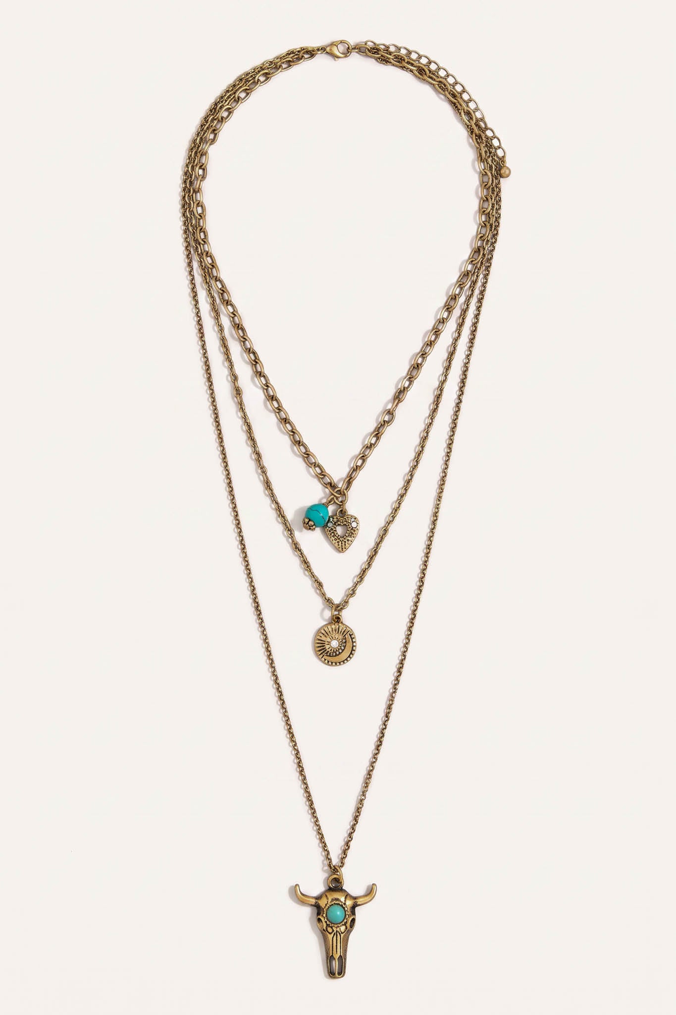 Barstow Bull Skull Layered Gold-Tone Chain Necklace