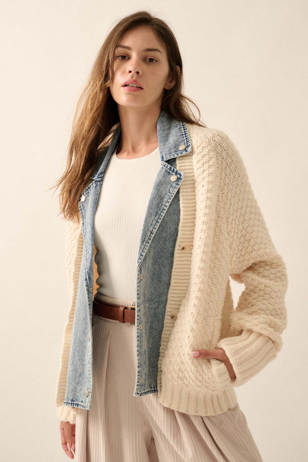 Take Two Denim and Cable Knit Cardigan Sweater - ShopPromesa