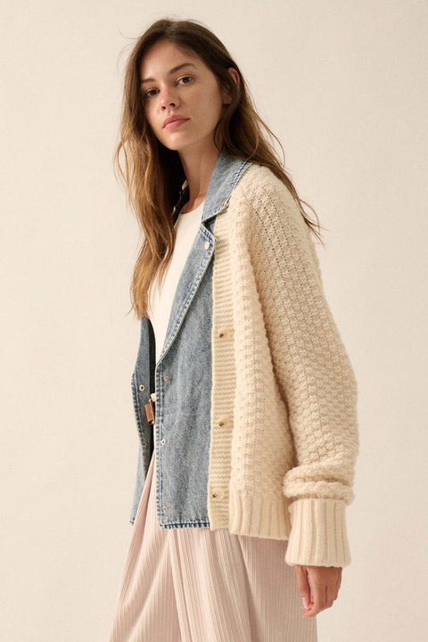 Take Two Denim and Cable Knit Cardigan Sweater - ShopPromesa