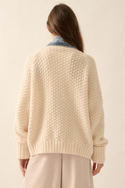 Take Two Denim and Cable Knit Cardigan Sweater - ShopPromesa