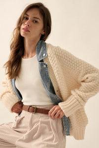 Take Two Denim and Cable Knit Cardigan Sweater - ShopPromesa