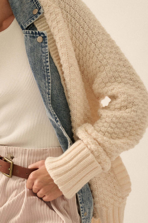 Take Two Denim and Cable Knit Cardigan Sweater - ShopPromesa