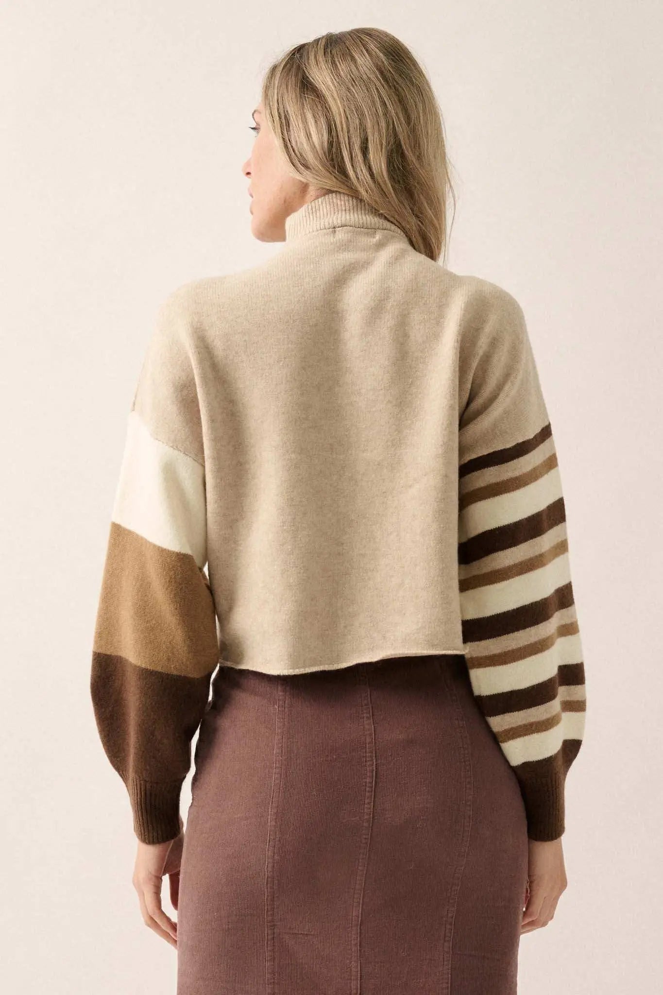 Hold On Striped Colorblock Funnel Neck Sweater - ShopPromesa