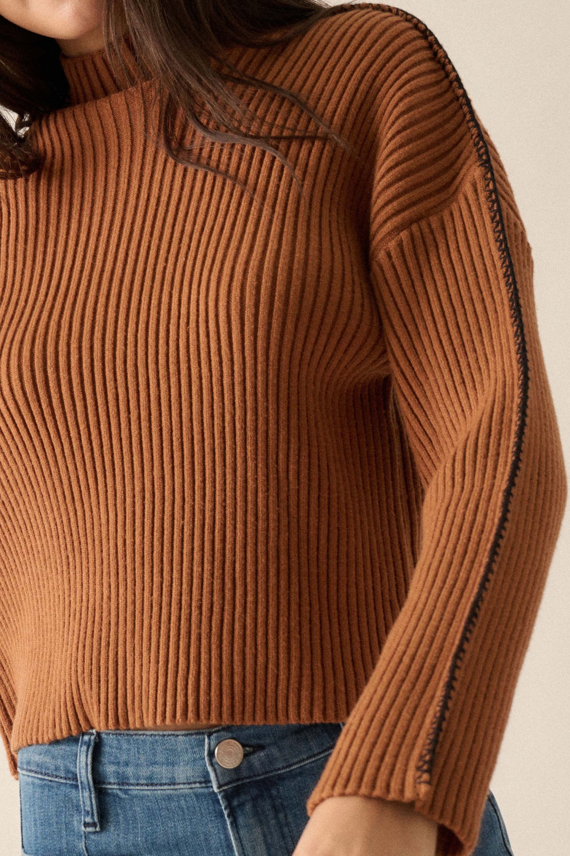 Stitch It Up Ribbed Knit Exposed-Seam Sweater - ShopPromesa