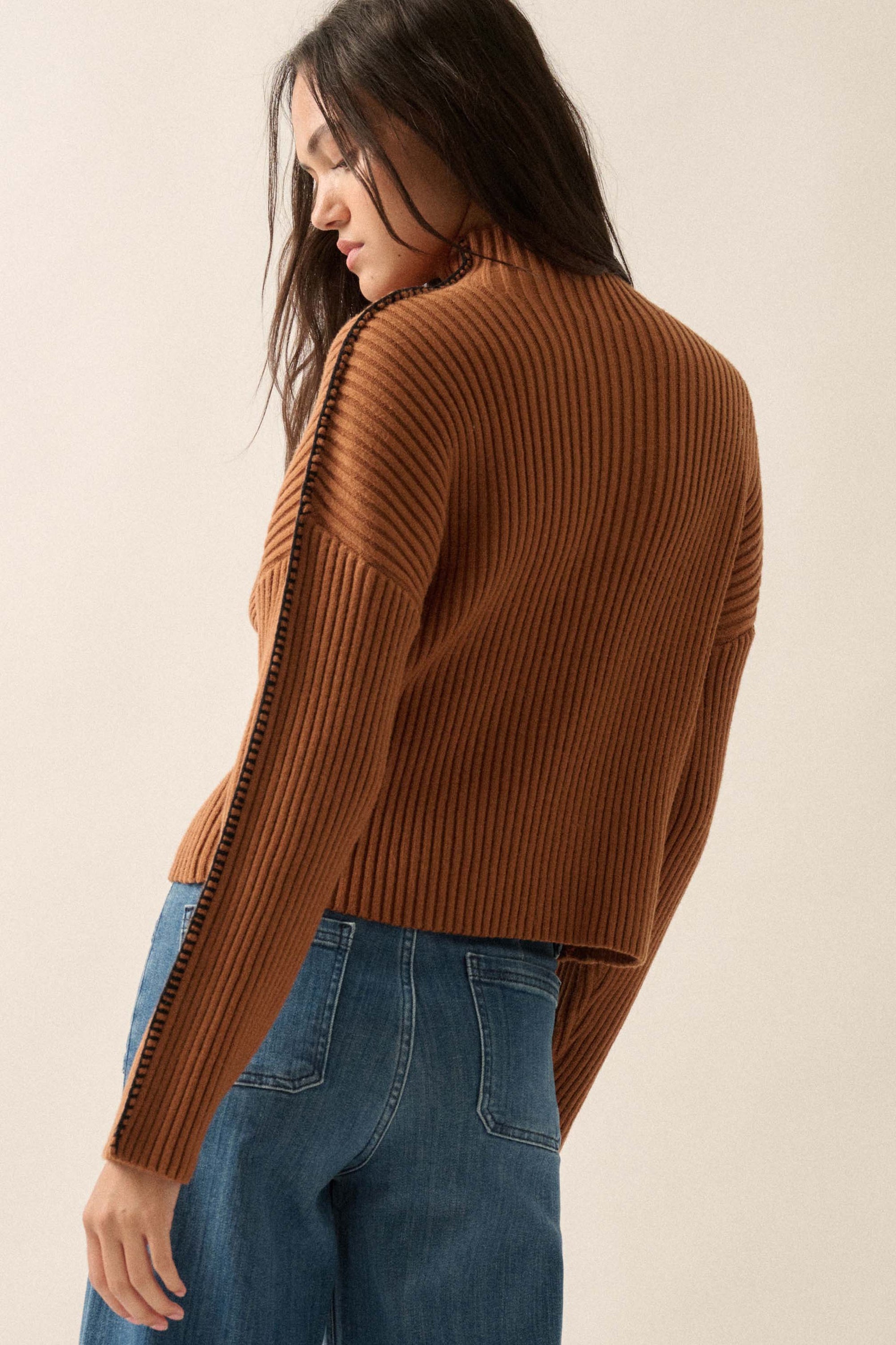 Stitch It Up Ribbed Knit Exposed-Seam Sweater - ShopPromesa