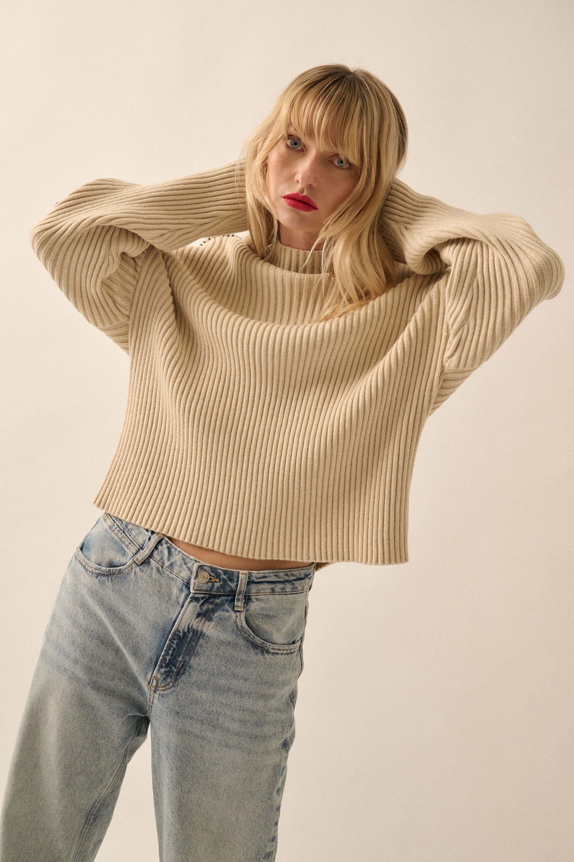 Stitch It Up Ribbed Knit Exposed-Seam Sweater - ShopPromesa