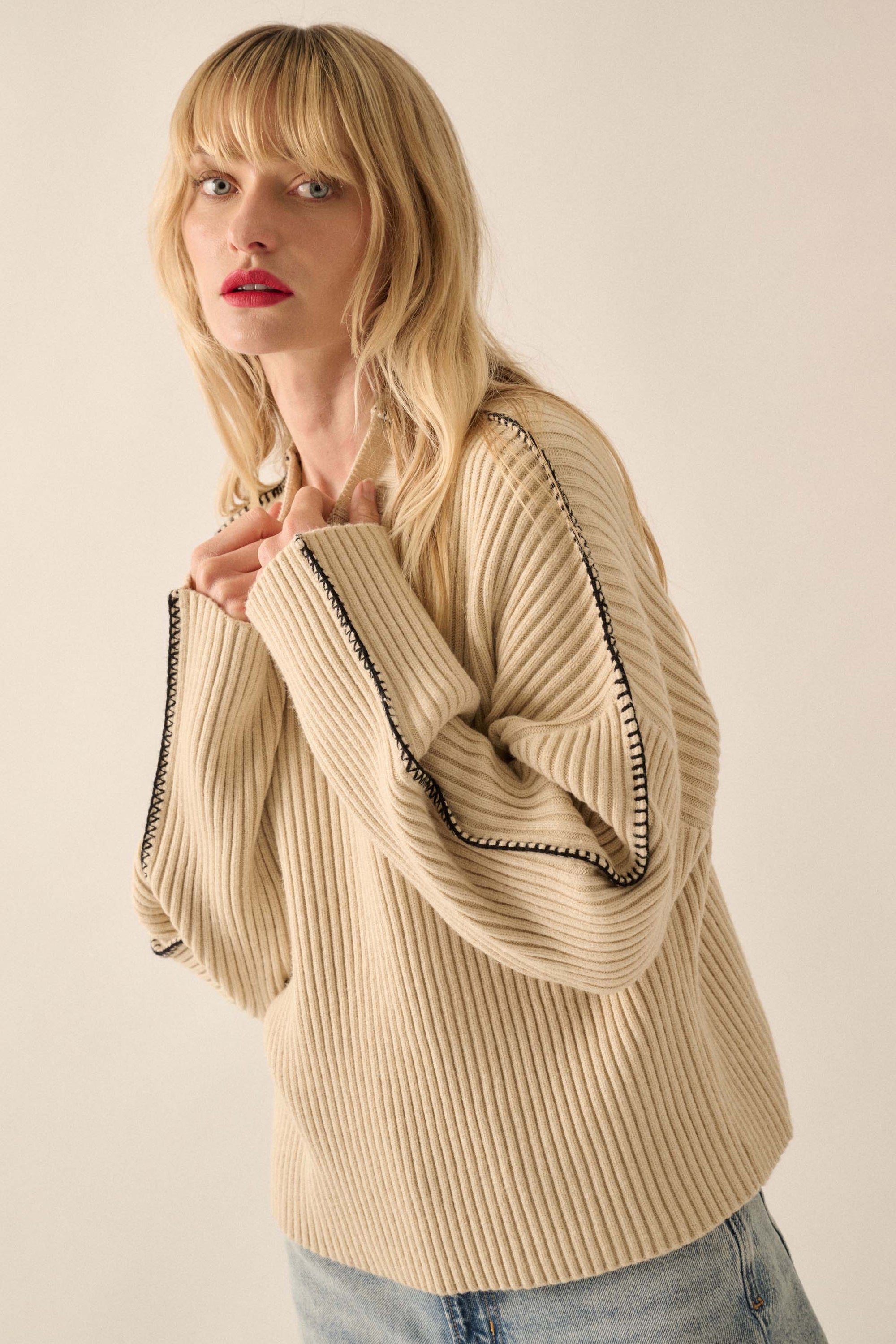 Stitch It Up Ribbed Knit Exposed-Seam Sweater - ShopPromesa