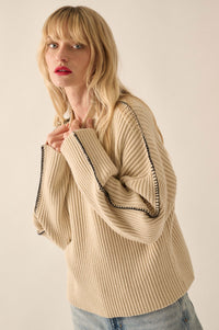 Stitch It Up Ribbed Knit Exposed-Seam Sweater - ShopPromesa