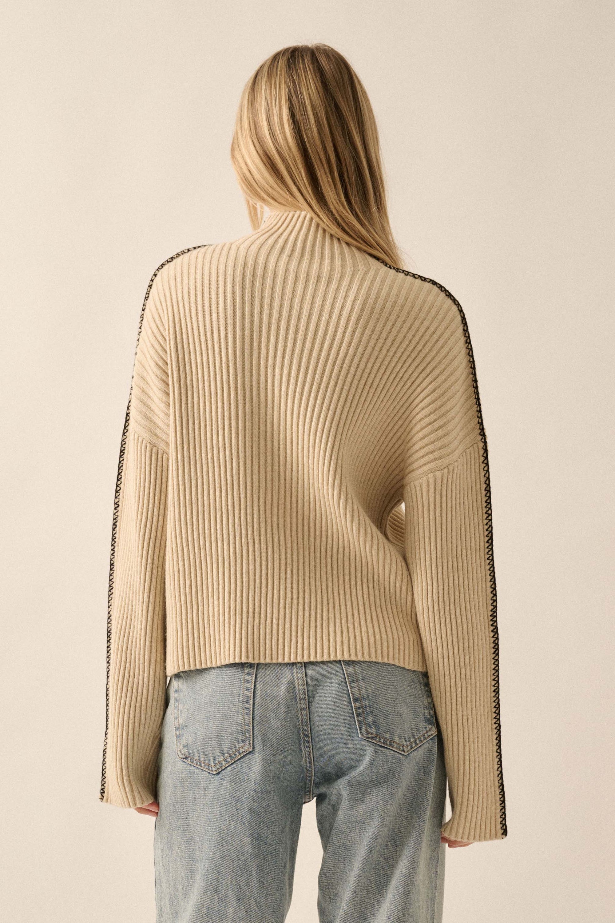 Stitch It Up Ribbed Knit Exposed-Seam Sweater - ShopPromesa