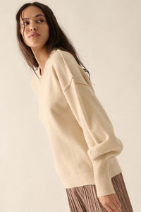 Old Soul Exposed-Seam Bishop-Sleeve Sweater - ShopPromesa