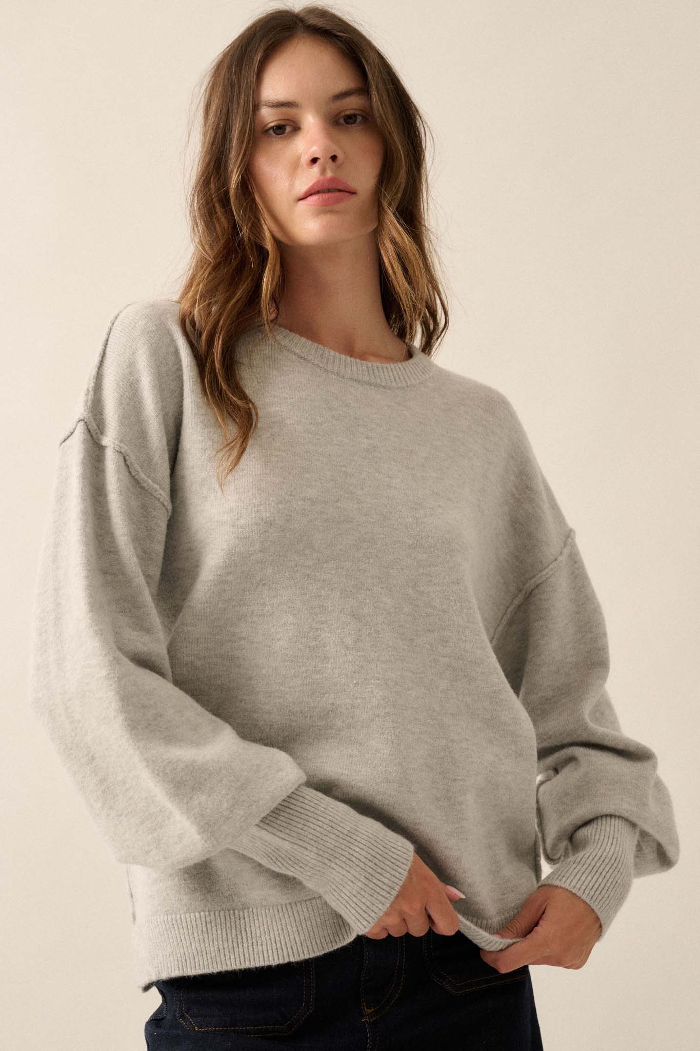 Old Soul Exposed-Seam Bishop-Sleeve Sweater - ShopPromesa