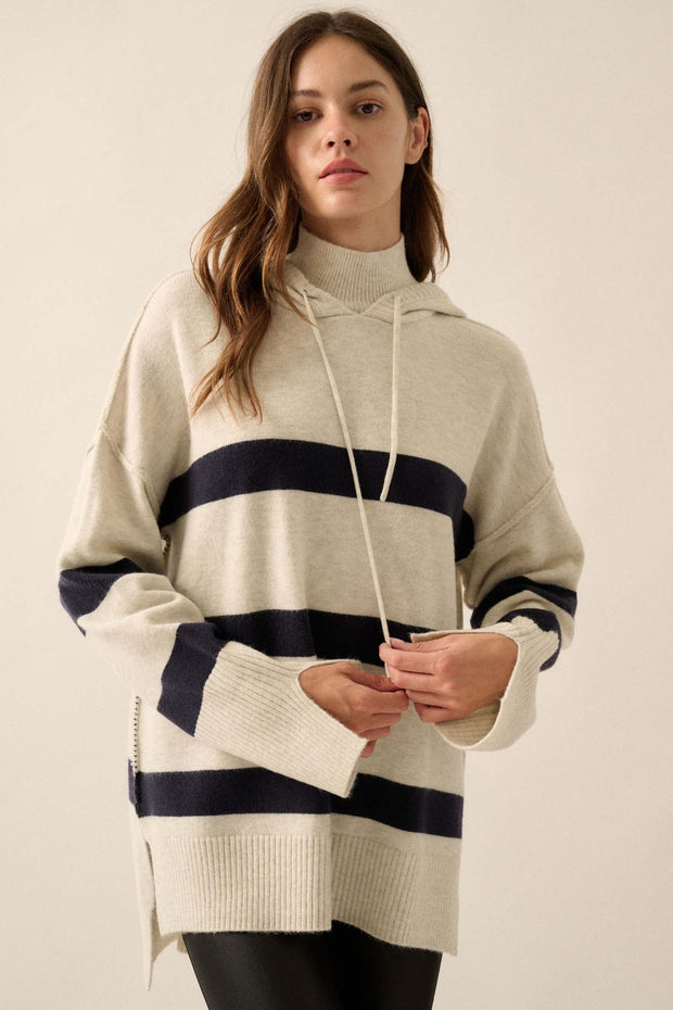 Nantucket Sound Striped Mock-Neck Sweater Hoodie - ShopPromesa