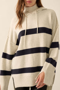 Nantucket Sound Striped Mock-Neck Sweater Hoodie - ShopPromesa