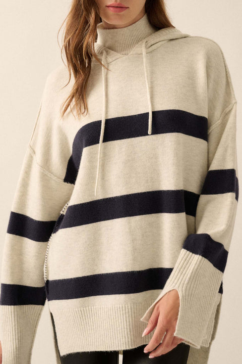 Nantucket Sound Striped Mock-Neck Sweater Hoodie - ShopPromesa