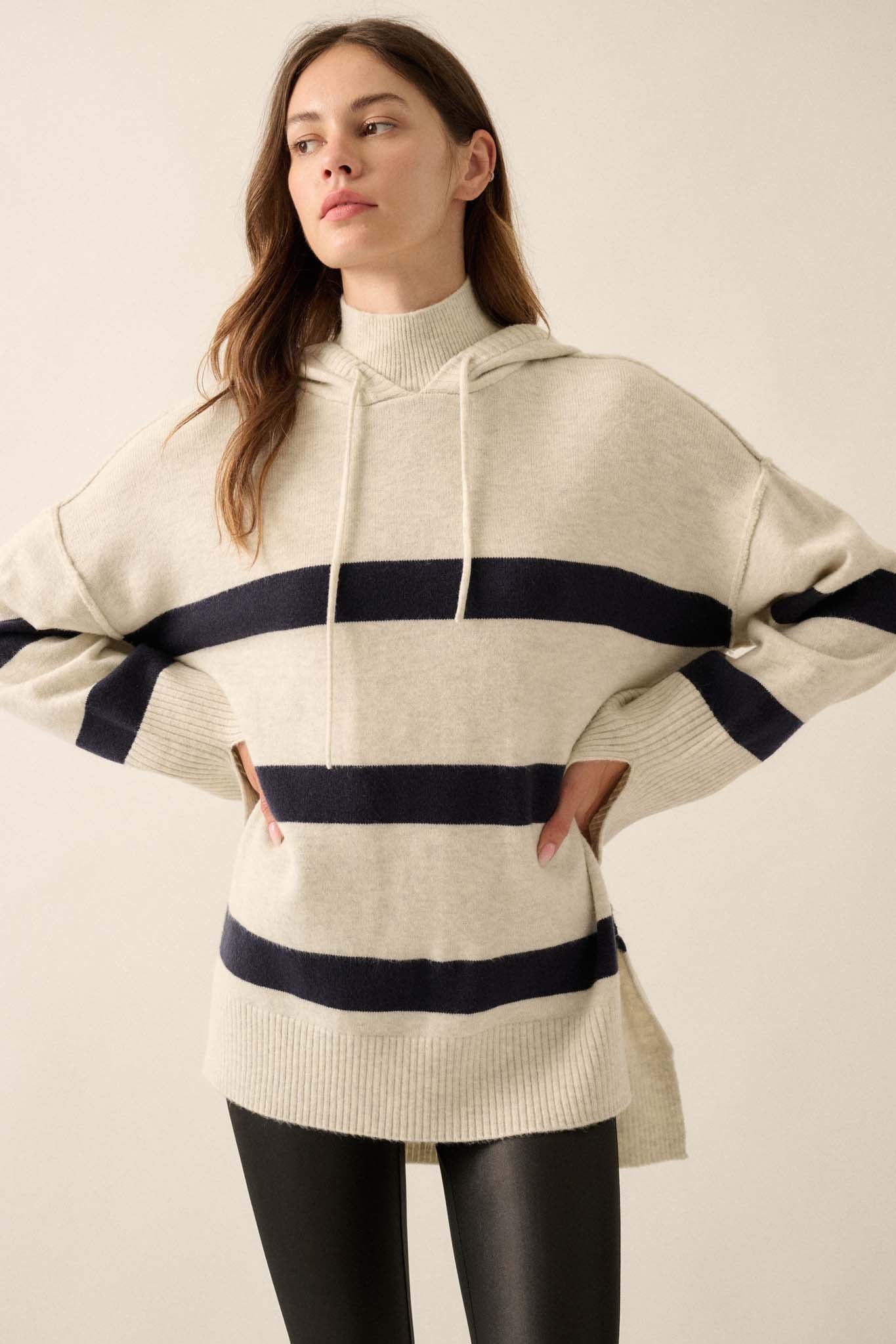 Nantucket Sound Striped Mock-Neck Sweater Hoodie - ShopPromesa