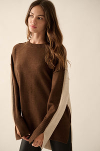 Split Decision Colorblock Knit High-Low Sweater - ShopPromesa