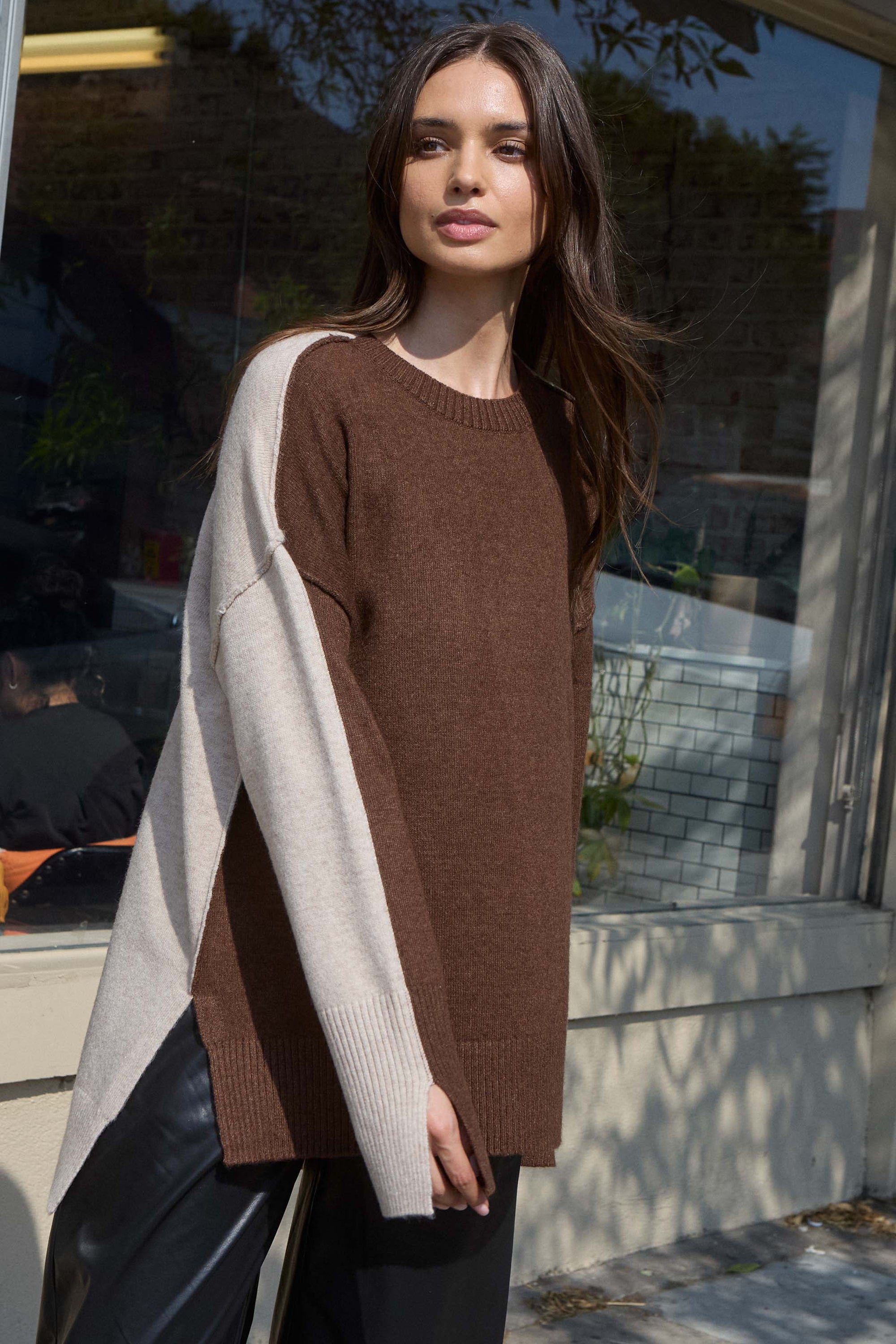 Split Decision Colorblock Knit High-Low Sweater