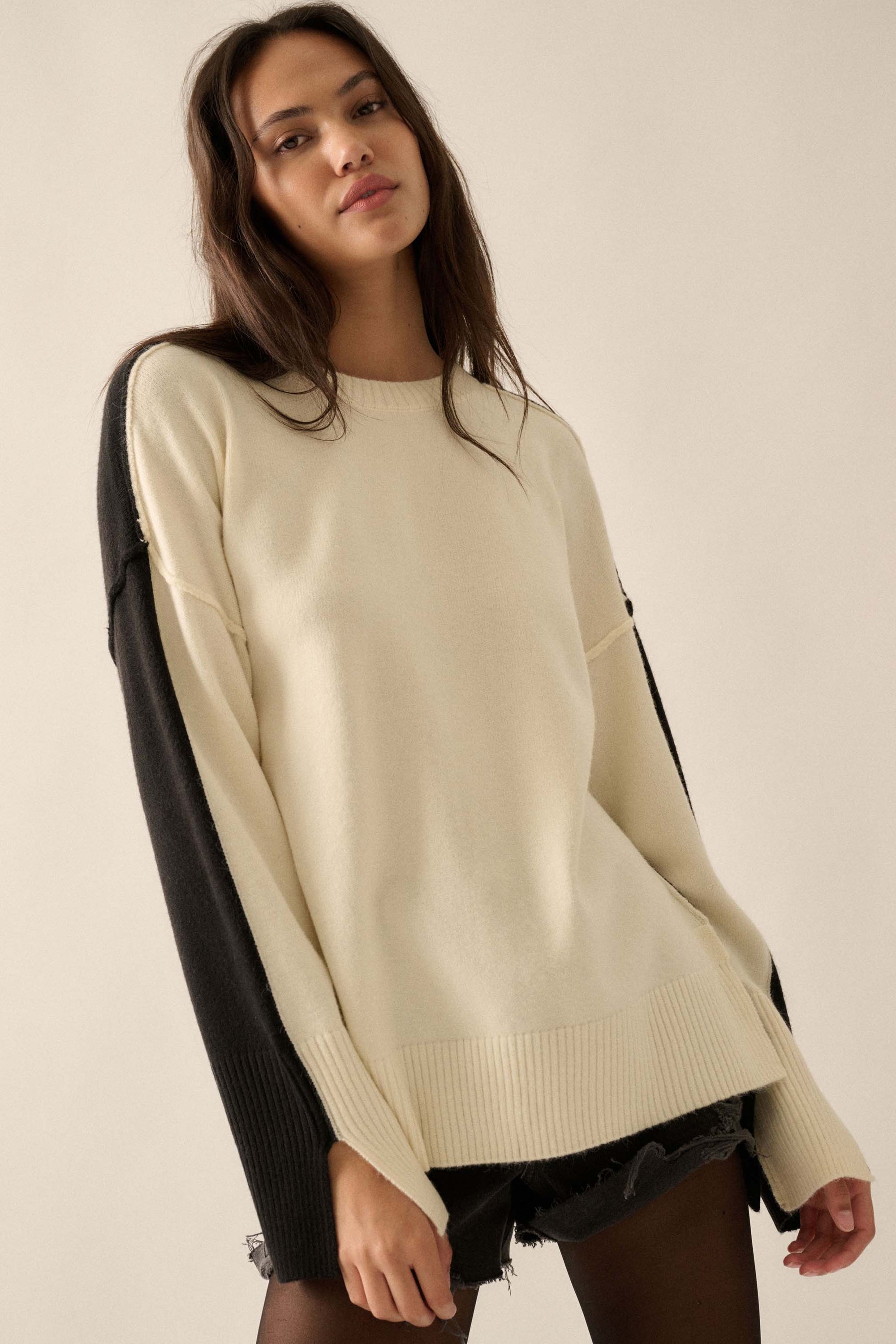 Split Decision Colorblock Knit High-Low Sweater - ShopPromesa