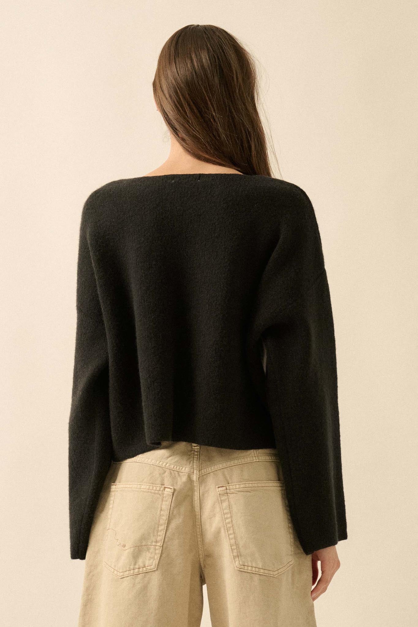 Let It Bow Exposed-Seam Bow Jacquard Knit Sweater