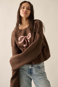 Let It Bow Exposed-Seam Bow Jacquard Knit Sweater - ShopPromesa