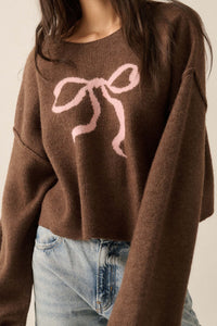 Let It Bow Exposed-Seam Bow Jacquard Knit Sweater - ShopPromesa