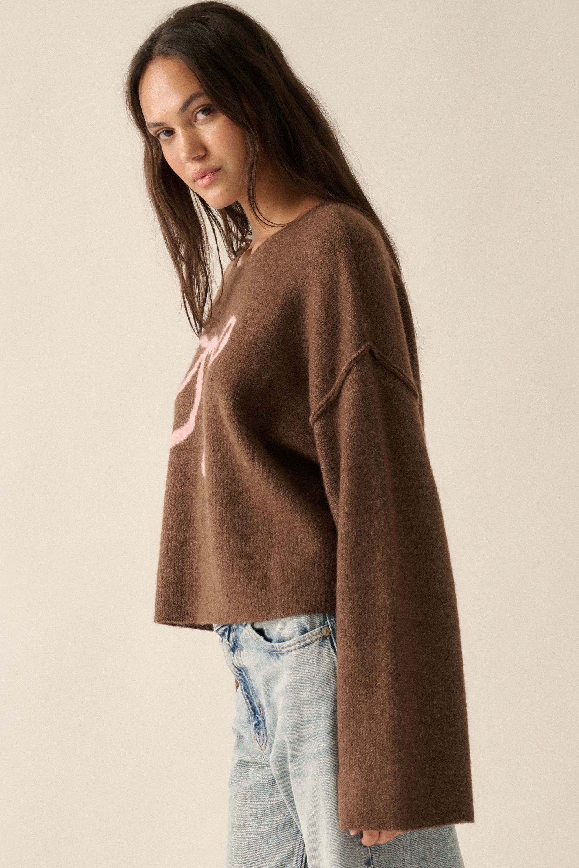 Let It Bow Exposed-Seam Bow Jacquard Knit Sweater - ShopPromesa