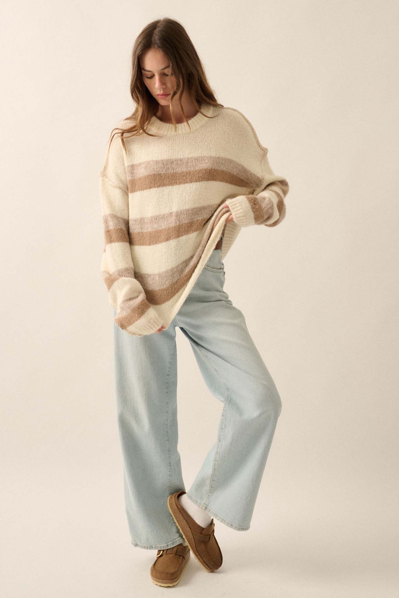 Just My Stripe Exposed-Seam Striped Knit Sweater - ShopPromesa