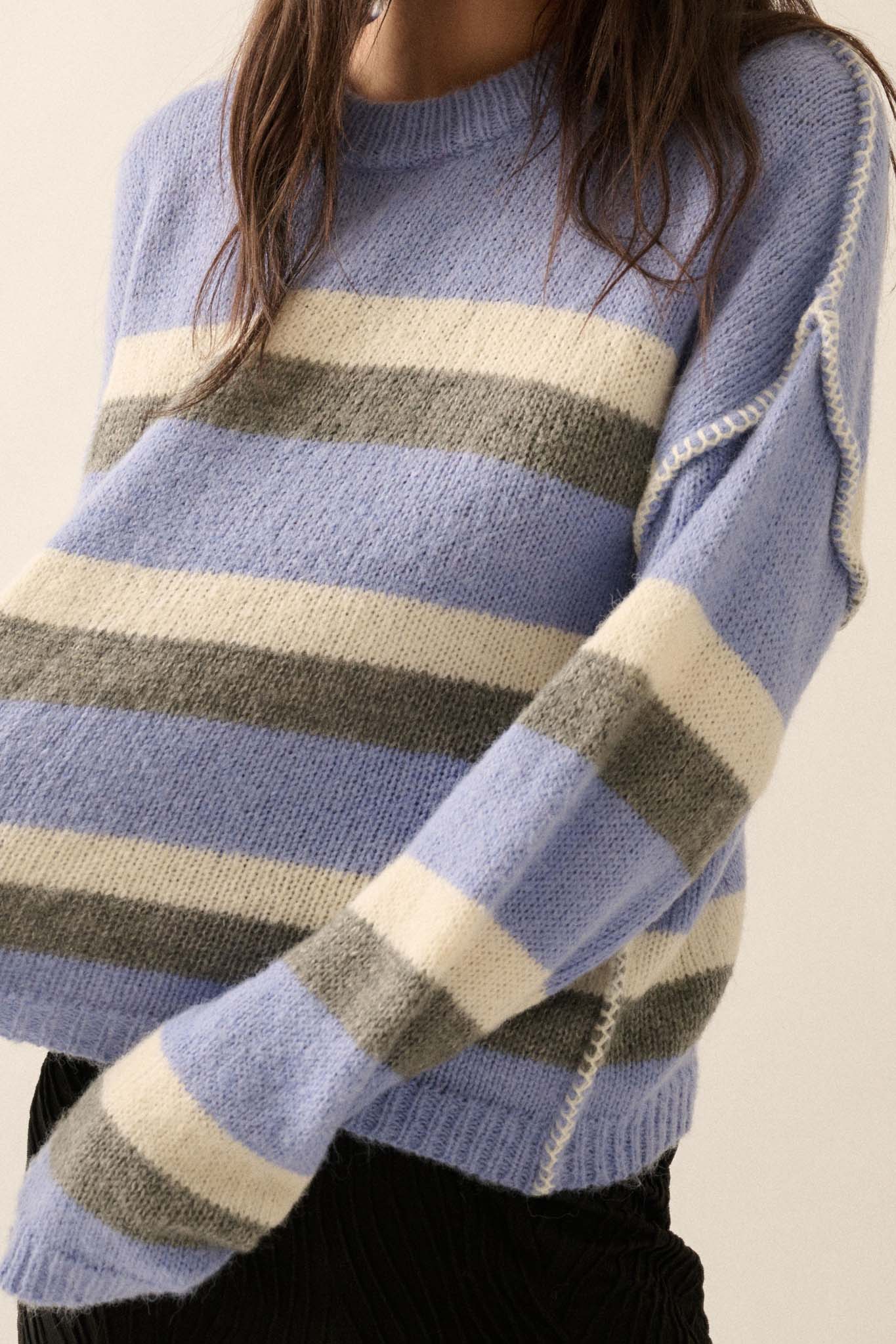 Just My Stripe Exposed Seam Striped Knit Sweater