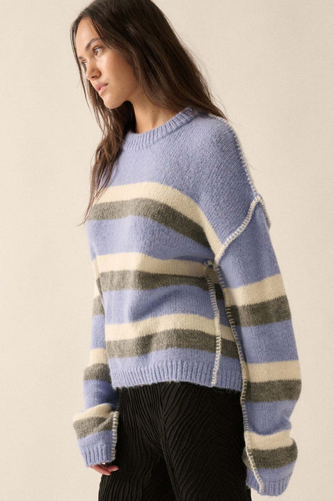 Just My Stripe Exposed-Seam Striped Knit Sweater - ShopPromesa