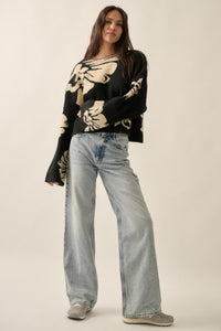 Peaceful Petals Floral Jacquard-Knit Sweater - ShopPromesa