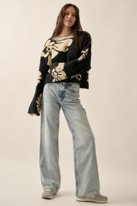 Peaceful Petals Floral Jacquard-Knit Sweater - ShopPromesa