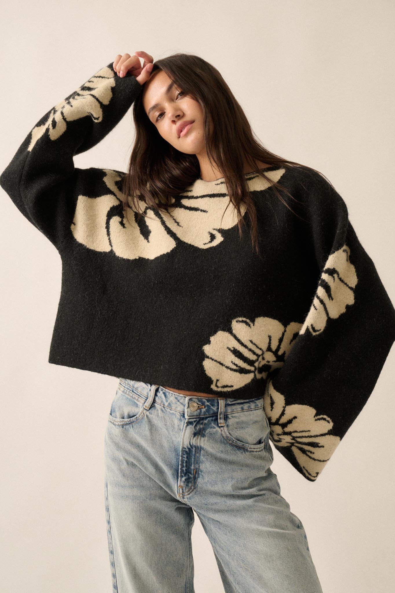 Peaceful Petals Floral Jacquard-Knit Sweater - ShopPromesa