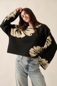 Peaceful Petals Floral Jacquard-Knit Sweater - ShopPromesa