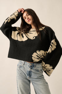 Peaceful Petals Floral Jacquard-Knit Sweater - ShopPromesa
