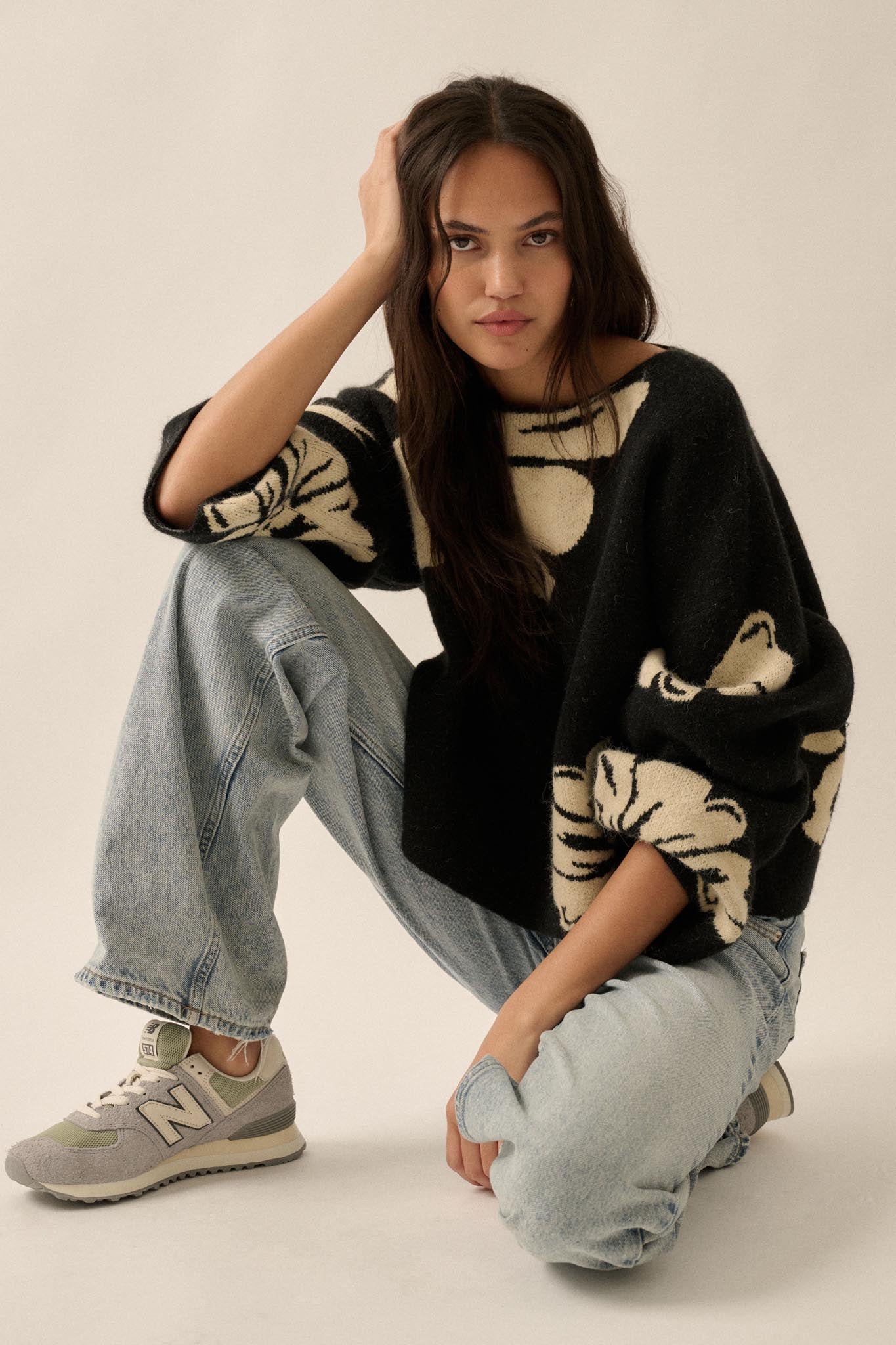 Peaceful Petals Floral Jacquard-Knit Sweater - ShopPromesa