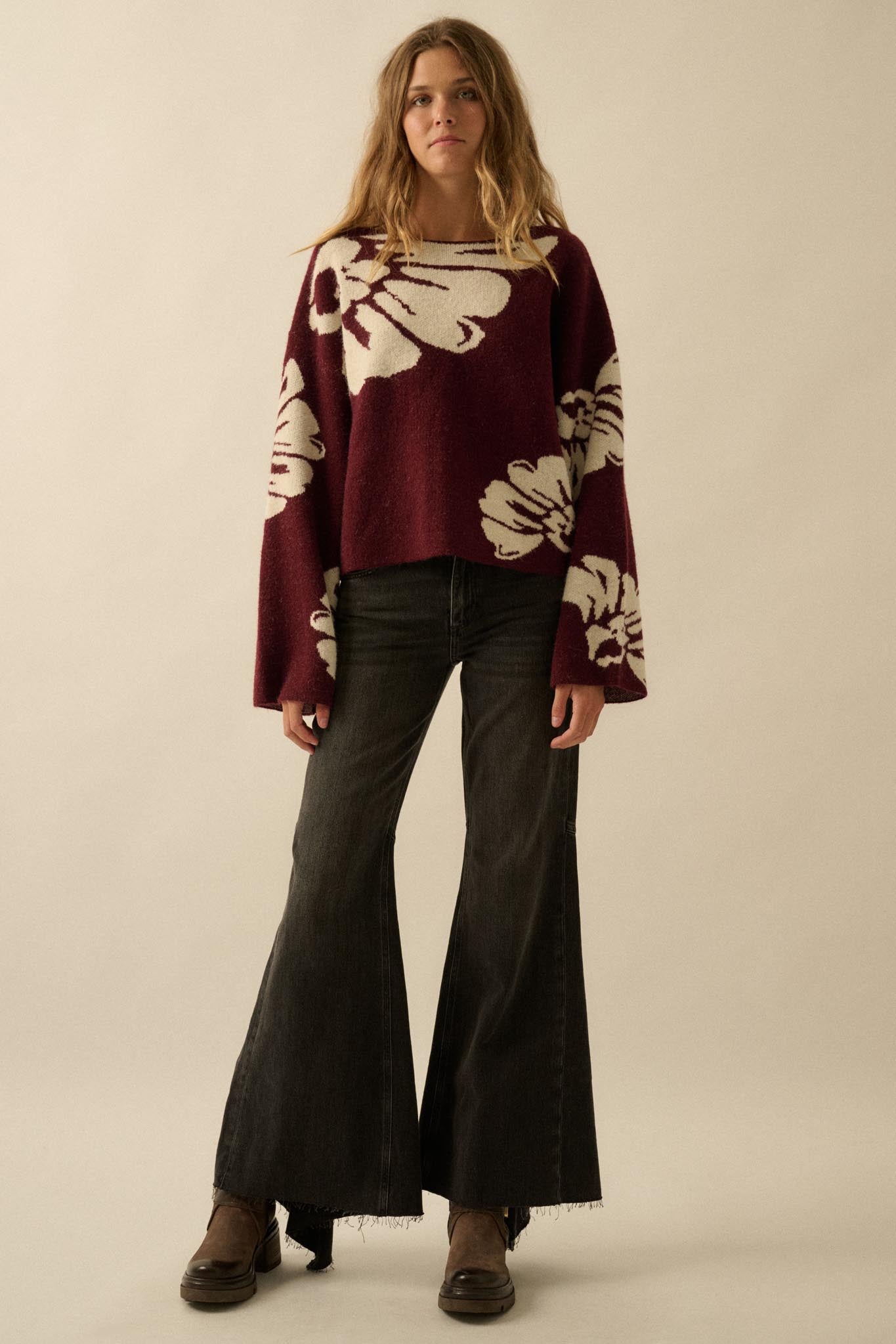 Peaceful Petals Floral Jacquard-Knit Sweater - ShopPromesa