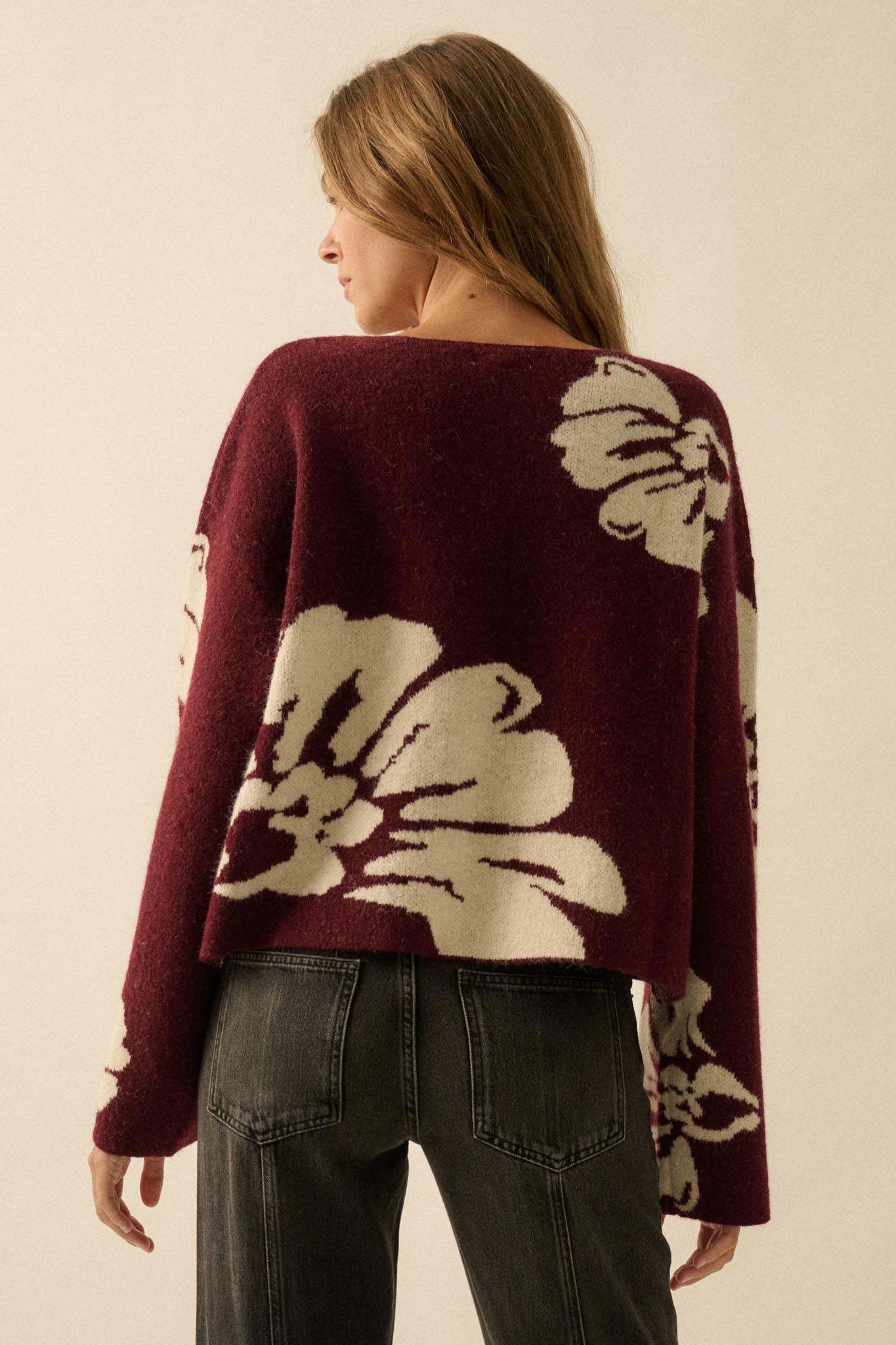 Peaceful Petals Floral Jacquard-Knit Sweater - ShopPromesa