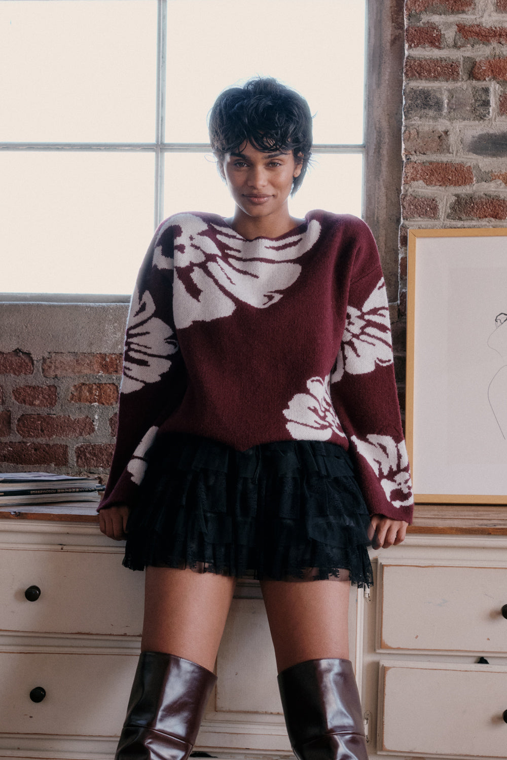 Pleasant Petals Floral Jacquard-Knit Sweater