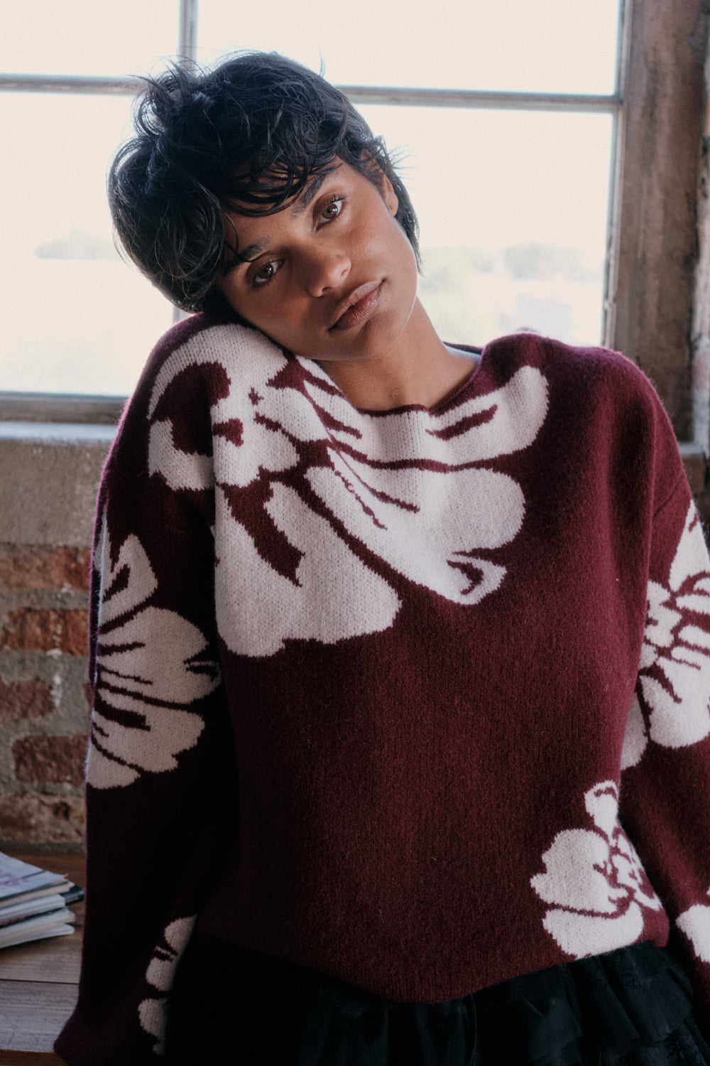 Pleasant Petals Floral Jacquard-Knit Sweater