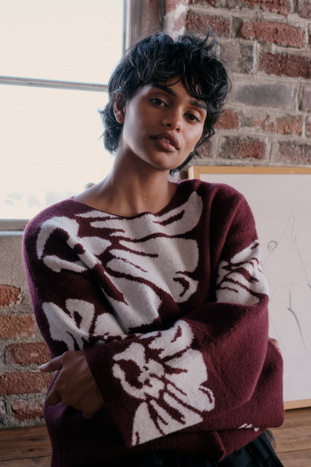 Pleasant Petals Floral Jacquard-Knit Sweater