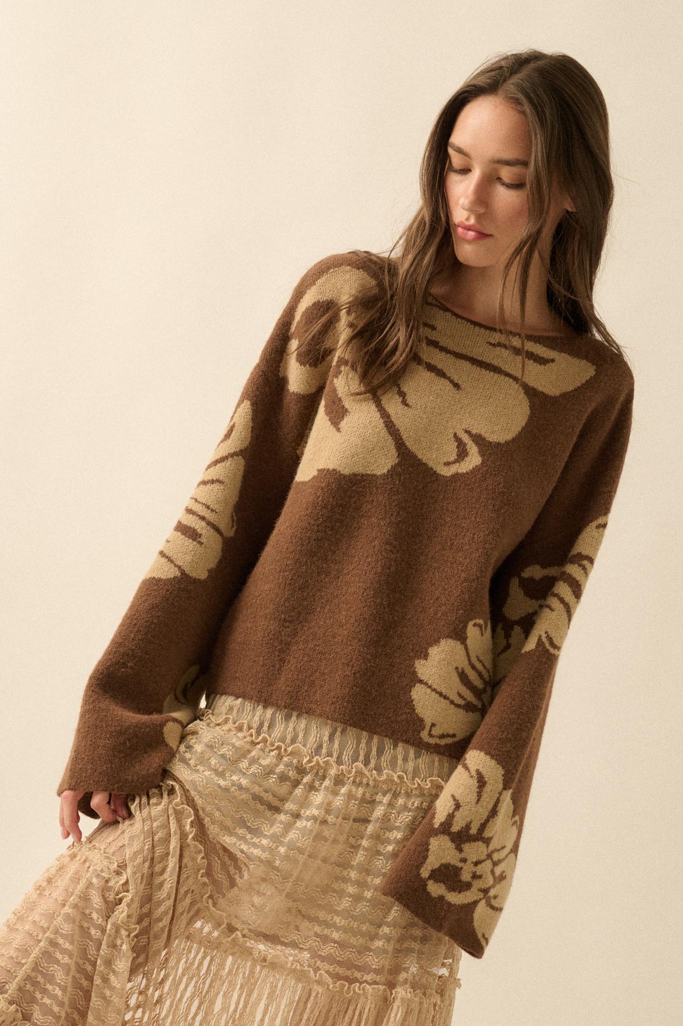 Peaceful Petals Floral Jacquard-Knit Sweater - ShopPromesa