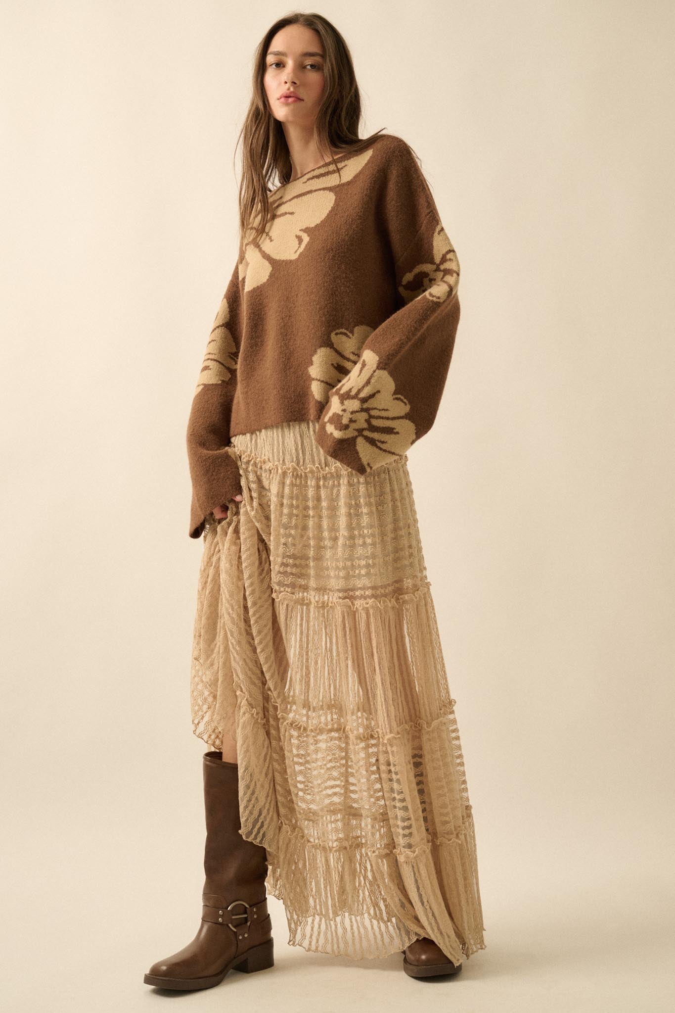 Peaceful Petals Floral Jacquard-Knit Sweater - ShopPromesa