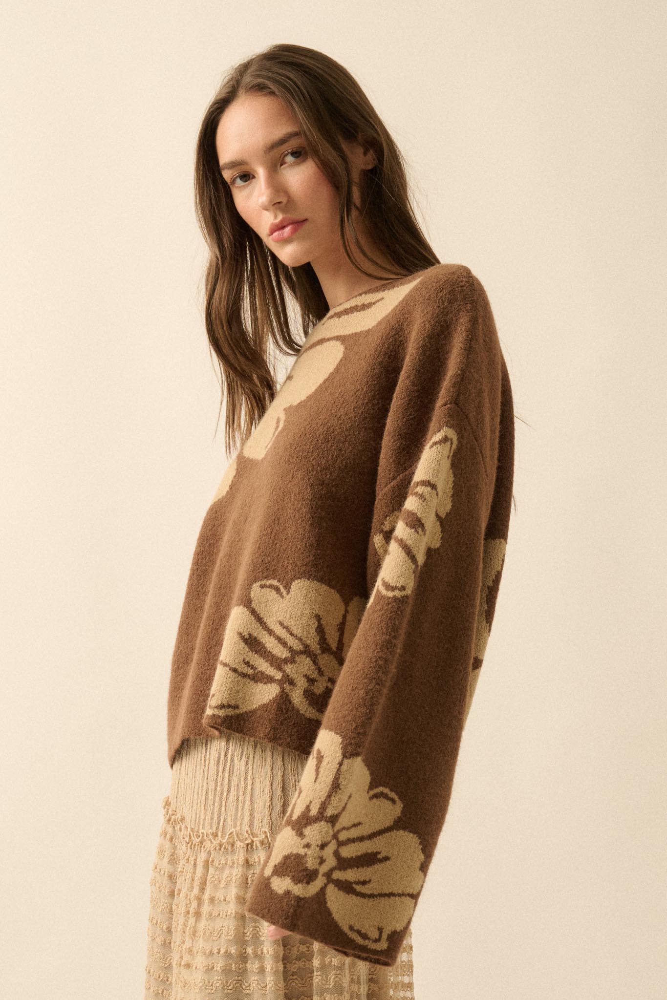 Peaceful Petals Floral Jacquard-Knit Sweater - ShopPromesa