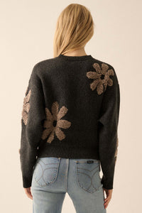 Fuzzy Flowers Floral Chenille Jacquard Sweater - ShopPromesa